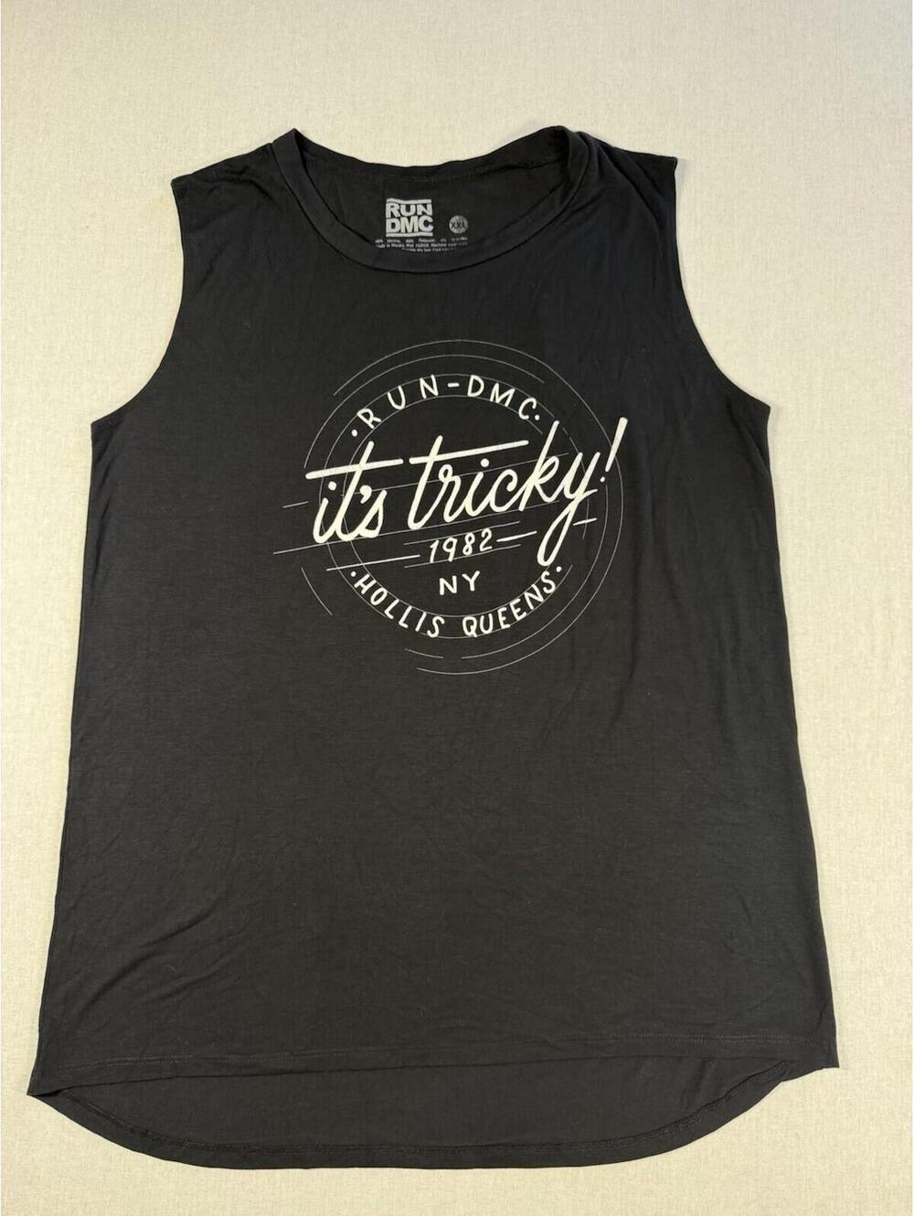 RUN DMC "It's TRICKY" 1982 Hollis Queens Tank XXL Black Sleeveless Shirt Retro